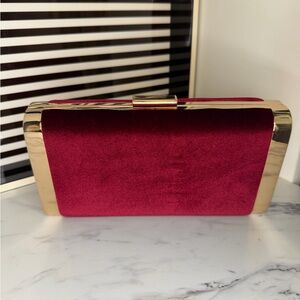 Red Burgundy Wine Velvet Clutch with Gold Accents